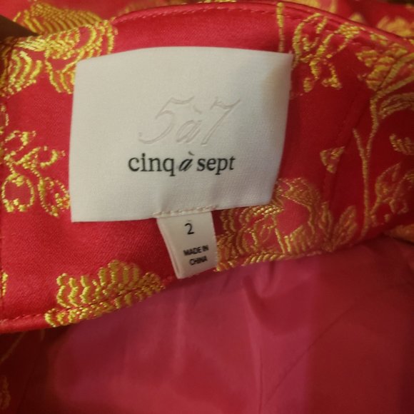 Cinq a Sept Erica Dress Hot Pink Floral Jacquard Adjustable Straps Short 2 - Picture 8 of 9